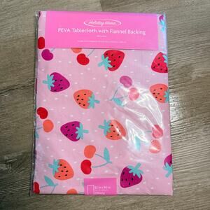 Tablecloth Pink Strawberry Cherry Valentine's Day Flannel Backing NEW